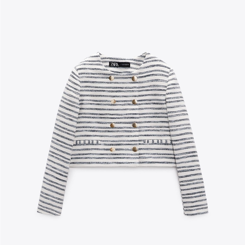 Zara Gold Button Textured Blazer XS